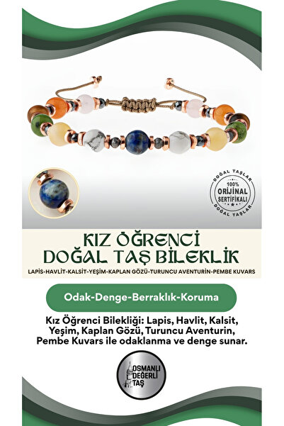 OSMANLI DEĞERLİ TAŞ Kız Öğrenci Doğal Taş Bileklik-Lapis-Havlit-Kalsit-Yeşim-...