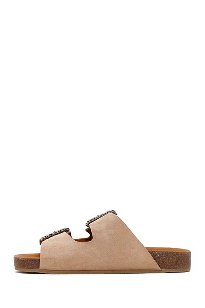 Derimod Women's Powder Stone Buckle Suede Leather Slippers 25Sfd 150110
