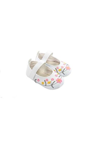 Balgüneş Tekstil Flower Embroidered Baby Ballet Booties White