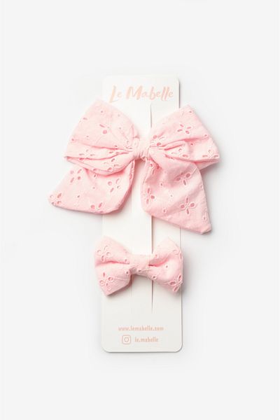 Le Mabelle Pink Scallop Bow Mother Daughter Buckle Set