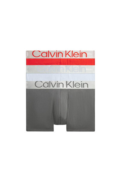 Calvin Klein Erkek Marka Logolu Beyaz Elastik Bantlı Gri-Kırmızı-Mavi Boxer 000NB3130A GI9