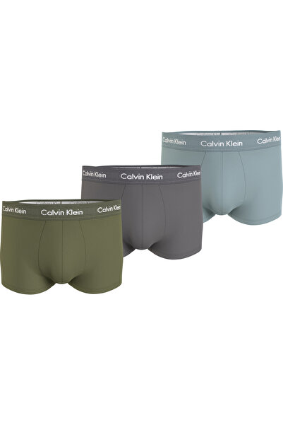 Calvin Klein Erkek Marka Logolu Elastik Bantlı Günlük Kullanıma Uygun Yeşil-Gri-Mavi Boxer U2664G H5