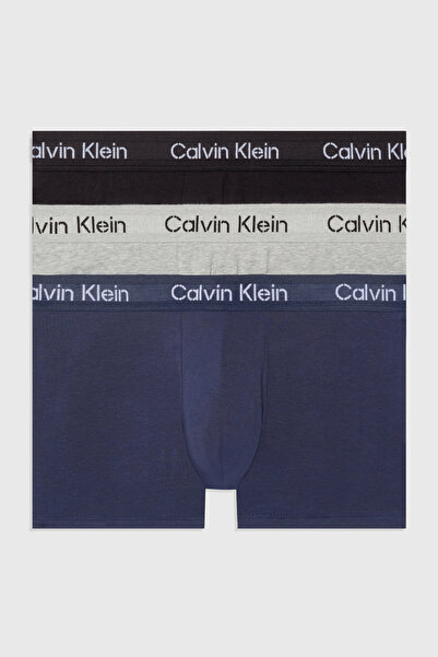 Calvin Klein Erkek Calvin Klein İmzalı Elastik Bantlı Siyah-Turkuaz-Gri Boxer 000NB3709A KDX