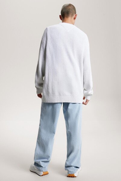 Tommy Hilfiger Erkek Tommy Hilfiger Logolu Saf Organik Pamuklu Bisiklet Yakalı Düşük Omuzlu Kazak Gr