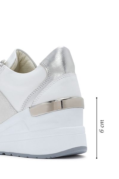 Derimod Women's White Wedge Heeled Side Zipper Leather Sneaker 25Sfd 370314