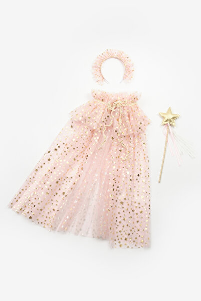 Le Mabelle Star Printed Κοριτσίστικη Κάπα και Σετ Στέμμα Ραβδί - Πούδρα