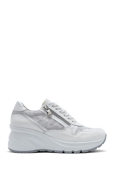 Derimod Women's White Wedge Heeled Lace-Up Leather Sneaker 25Sfd 370814