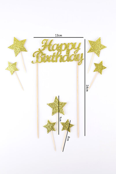 Le Mabelle Altın Happy Birthday Yıldız Pasta Süsü