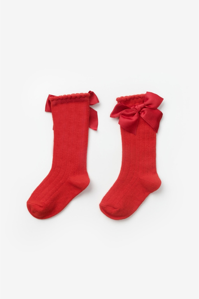 Le Mabelle Girls' Socks with Red Ribbon