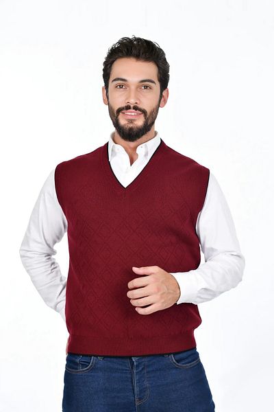 Kamalı Claret Red Men's Steel Knit Intersiye Winter Thick Knitwear V-Neck Knitwear Knit Non-Pilling Jumpers