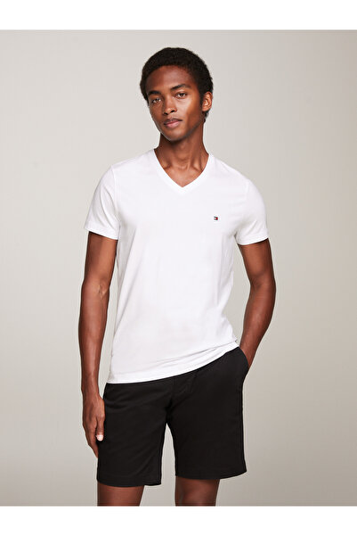 Tommy Hilfiger Men's Small Brand Flag Logo on the Chest Cashmere and Organic Cotton V-Neck Sleeves m