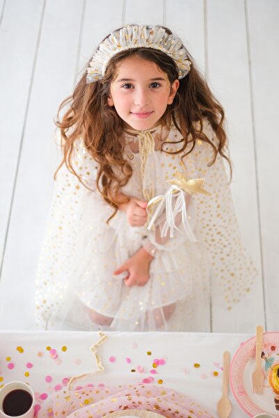 Le Mabelle Σετ Ecru Κοριτσιού Αστεριών Πελινά και Ράβδος με Στέμμα