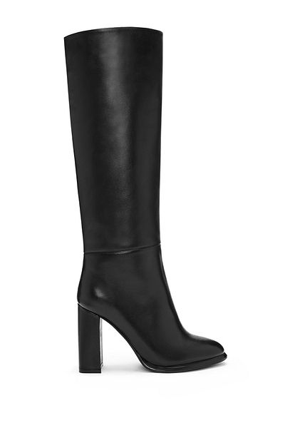 Derimod Women's Black High Thick Heeled Leather Boots 24Wfd 132618