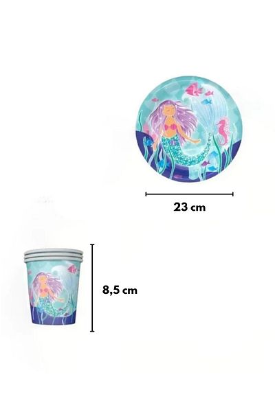 Le Mabelle Multicolored Mermaid Themed Set of 8 Plates and Cups