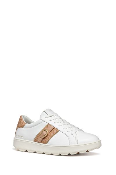 Geox Women's White D Spherica Ecub - 1 a - Na + Pr.Sy Laced Leather Sneaker D46Wea08504C1Z8Z