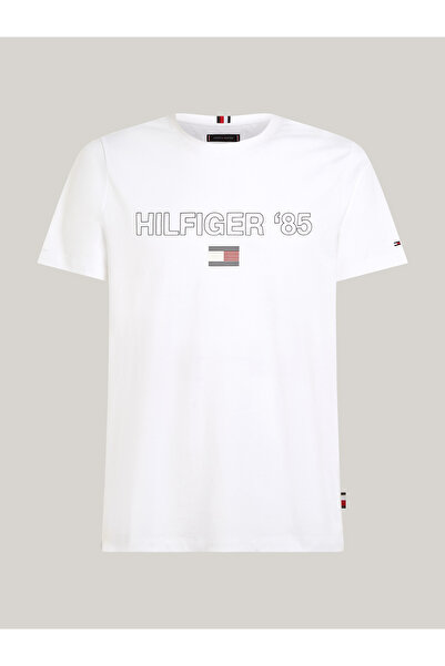 Tommy Hilfiger تي شيرت أبيض برقبة دائرية من القطن العضوي بشعار العلامة التجار...