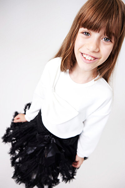 Le Mabelle Ekru  Önü Fiyonklu Kız Çocuk Sweatshirt - Sophie