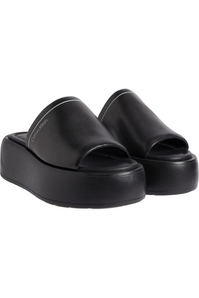 Calvin Klein Women's Brand Logo Platform Heels Soft Nappa Leather Upper Rubber Sole Comfortable