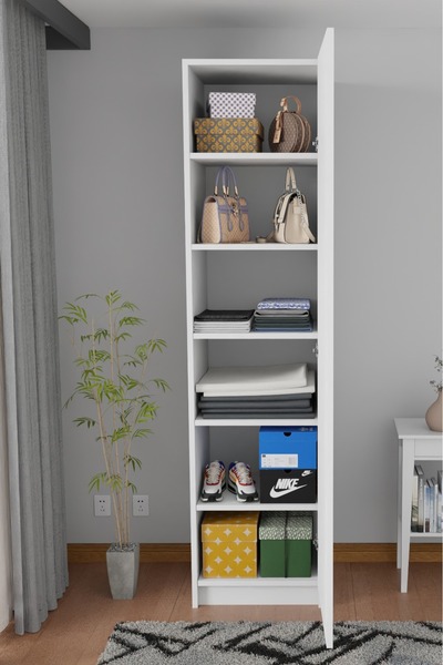 wode studio - Ladik - Beyaz Tek Kapaklı Gardırop 210-45-45 Cm (ÇİFT YÖNLÜ KAPAK)