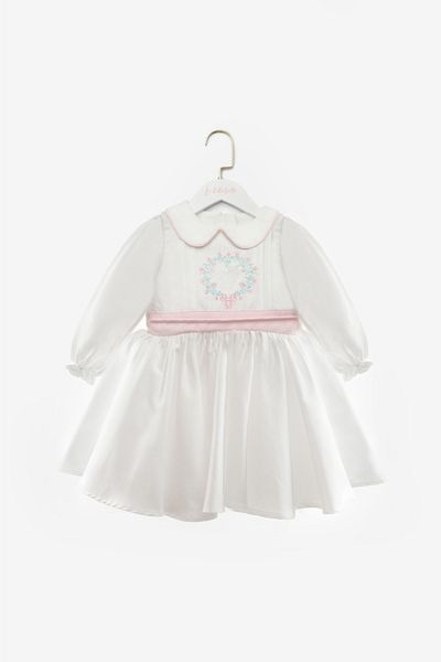 Le Mabelle White Long Sleeve Flower Embroidered Girl's Dress - Rina