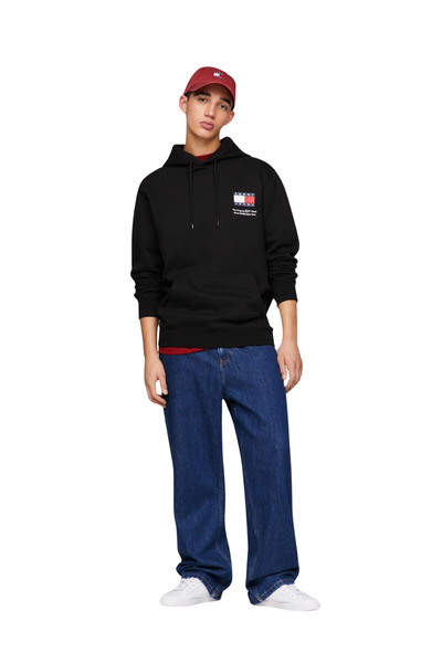 Tommy Hilfiger Erkek Marka Bayrak Logolu Kapüşonlu Günlük Kullanıma Uygun Siy...