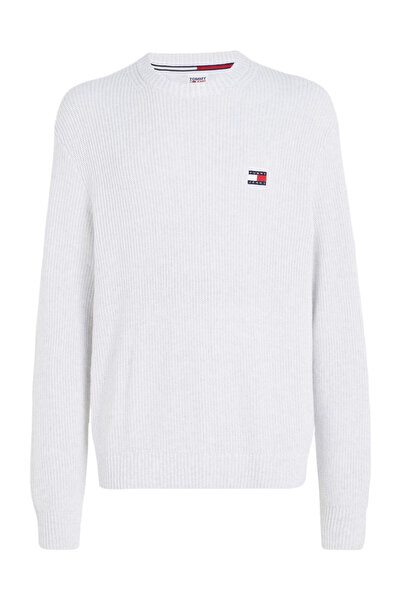 Tommy Hilfiger Erkek Tommy Hilfiger Logolu Saf Organik Pamuklu Bisiklet Yakalı Düşük Omuzlu Kazak Gr