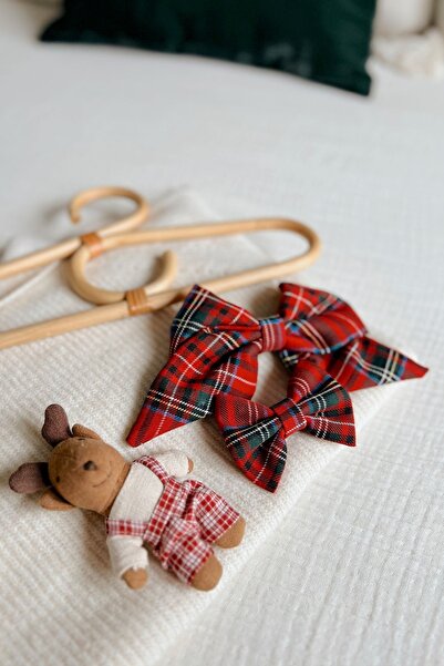 Le Mabelle Red Plaid Bow Mother Daughter Buckle Set