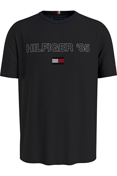 Tommy Hilfiger Men's Brand Logo Organic Cotton Crew Neck Black T-Shirt Suitab...