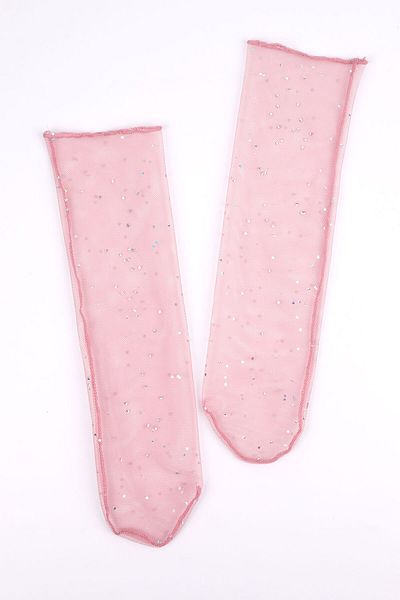 Le Mabelle Girl's Dried Rose Tulle Socks - Small Glitter Detailed