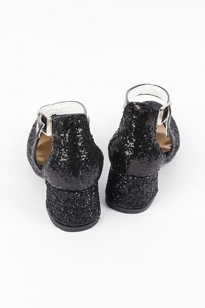 Le Mabelle Black Glitter Heeled Shoes for Girls