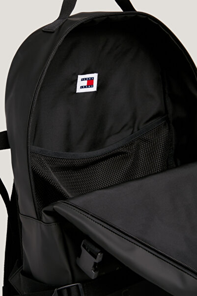 Tommy Hilfiger Unisex Brand Logo Stylish Appearance Leather Black Backpack Suitable for Daily Use a