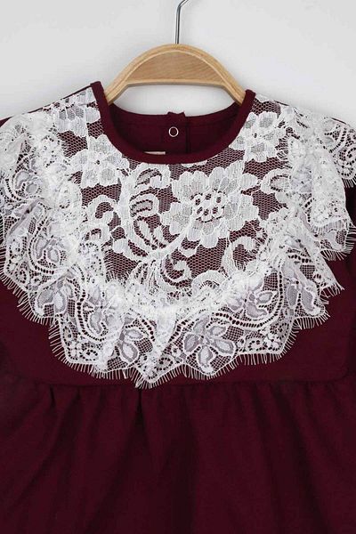 Le Mabelle Aida Baby Girl Jumpsuit - Claret Red Lace Detailed