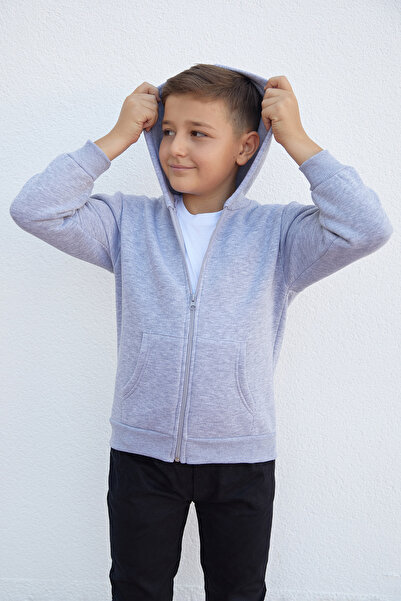 Fulla Moda Kapüşonlu Fermuarlı Unisex Çocuk Sweatshirt