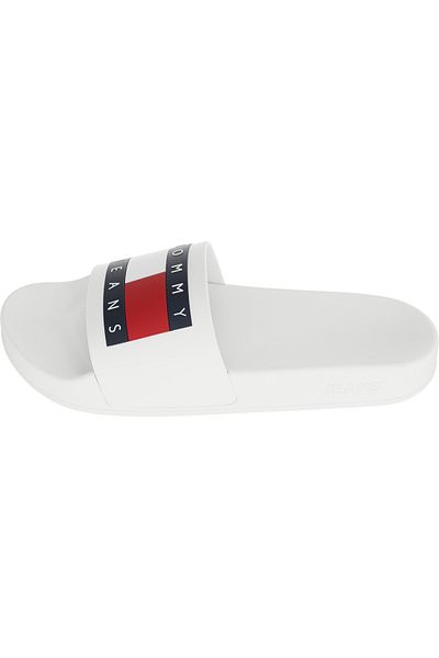 Tommy Hilfiger Women's Brand Logo Rubber Sole Comfortable Ecru Slippers En0en02115-tcr