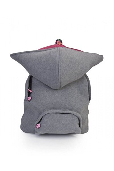 Deriderim Okula Dönüş Basic Gri Fuşya Sabit Kapüşonlu Hafif Sırt Çantası