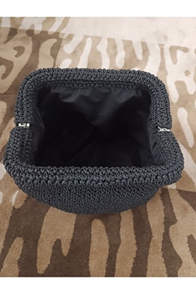 ÖZLEM HANDMADE Black Straw Scholarship Bag