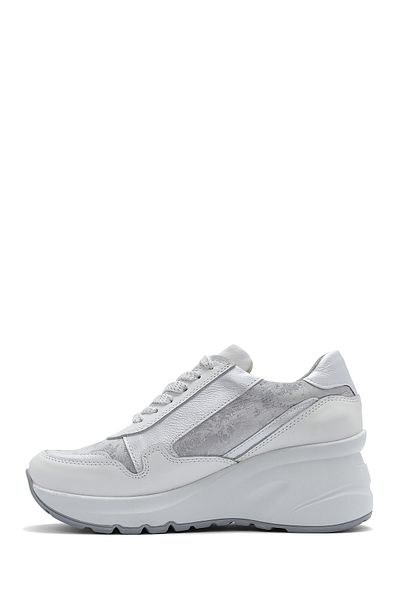 Derimod Women's White Wedge Heeled Lace-Up Leather Sneaker 25Sfd 370814