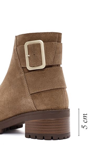 Derimod Women's Tan Zippered Thick Heeled Suede Leather Boots 24Wfd 237210