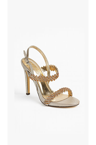 cevaplus حذاء زولما بكعب ذهبي ومزين بالأحجار