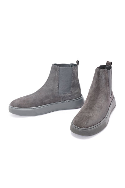 Derimod Men's Grey Suede Leather Chelsea Boots 24Wfd 632410