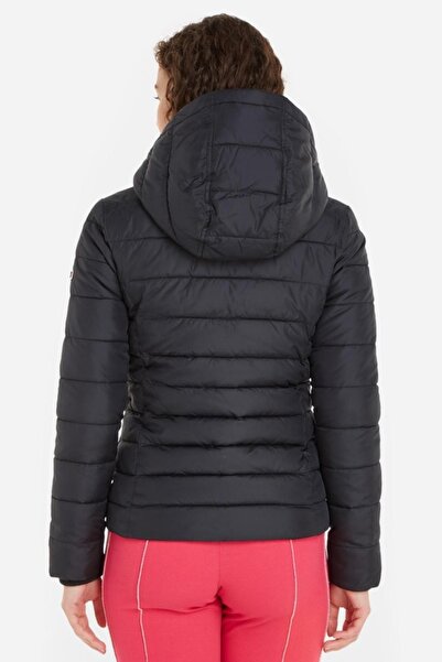 Tommy Hilfiger Kadın Marka Bayrak Logolu Sabit Kapüşonlu Kapitone Dolgulu Siyah Mont DW0DW13741 BDS