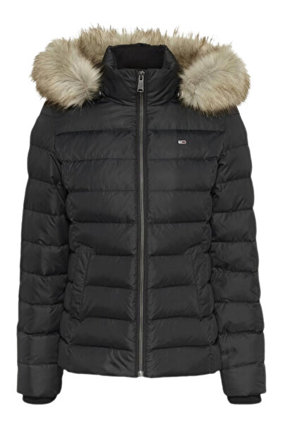 Tommy Hilfiger Kadın Marka Bayrak Logolu Sabit Kapüşonlu Kapitone Dolgulu Siyah Mont DW0DW08588 BDS