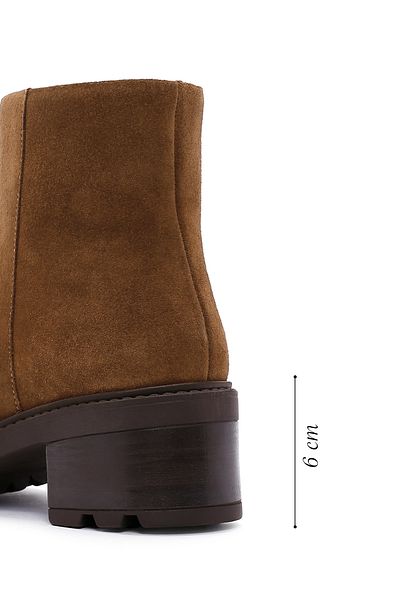 Derimod Women's Tan Zippered Thick Heeled Suede Leather Boots 24Wfd 235710