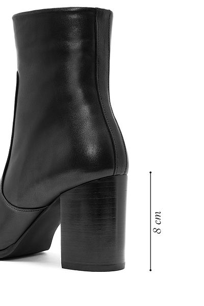 Derimod Women's Black Zippered Thick Heeled Leather Boots 24Wfd 152318