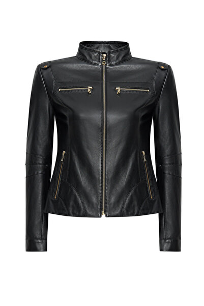 Derimod Derek Women's Black Short Leather Jacket 24Wge52611M