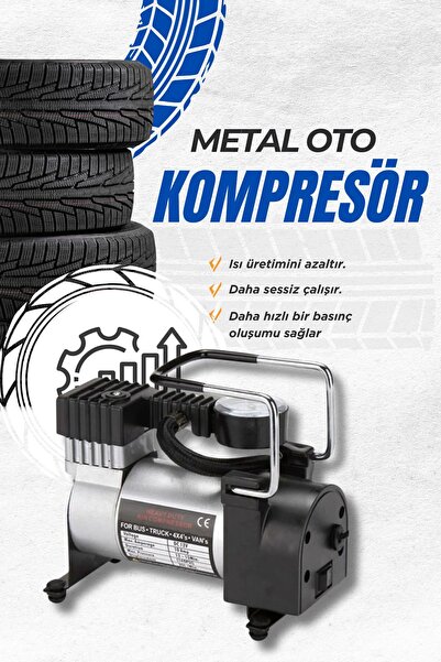 Baghes Metal Gövdeli Oto Lastik Şişirme Pompası – 12V Araç Tipi Hava Kompresö...