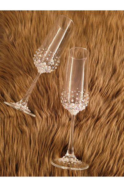 Paşabahçe 2Pcs Pearl Detailed Handcrafted Decorated Elegant Glass Presentation Soft Drink Cup 195ml
