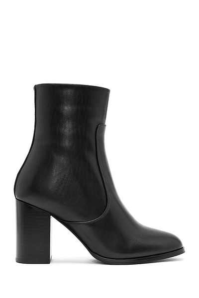 Derimod Women's Black Zippered Thick Heeled Leather Boots 24Wfd 152318