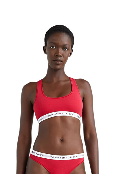 Tommy Hilfiger Kadın Marka Logolu Beyaz Elastik Bantlı Kırmızı Spor Sütyeni U...