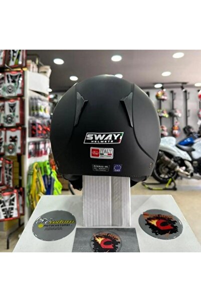 Sway 715 Şeffaf Vizörlü Yarım Motosiklet Scooter Kaskı L Beden Solid Mat Siyah